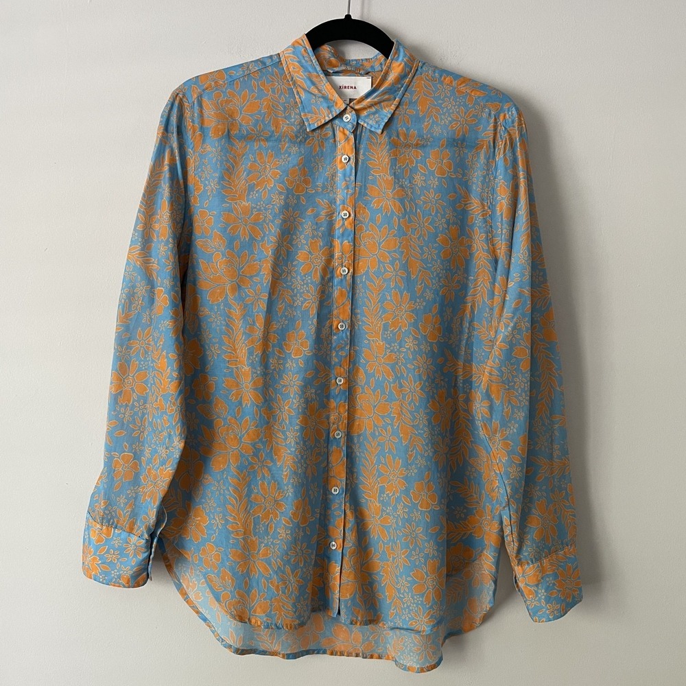 Xirena Cotton Silk Floral Long Sleeve Button Up Blouse XS Colorful Preppy Resort